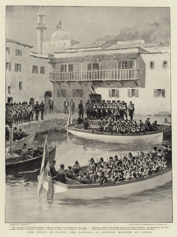 La crisis en Creta, el desembarco de marines británicos en Canea de Joseph Nash