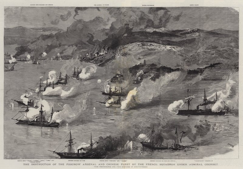 La Destrucción del Arsenal de Foochow y la Flota China por el Escuadrón Francés bajo el Almirante Courbet de Joseph Nash