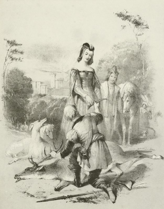 El justo guardabosques, el rey Jacobo I y su hija en el parque de Greenwich de Joseph Nash
