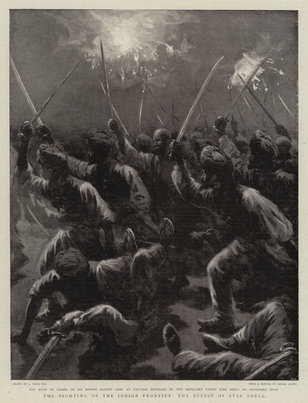 La lucha en la frontera india, el efecto de la estrella de bengala de Joseph Nash
