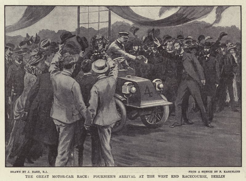 La gran carrera de automóviles, la llegada de Fournier al hipódromo de West End, Berlín de Joseph Nash