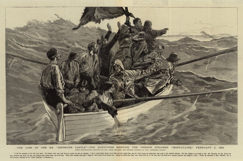 La pérdida del S S Kenmure Castle, los sobrevivientes avistando el vapor francés Montataire, 4 de febrero de 1883 de Joseph Nash