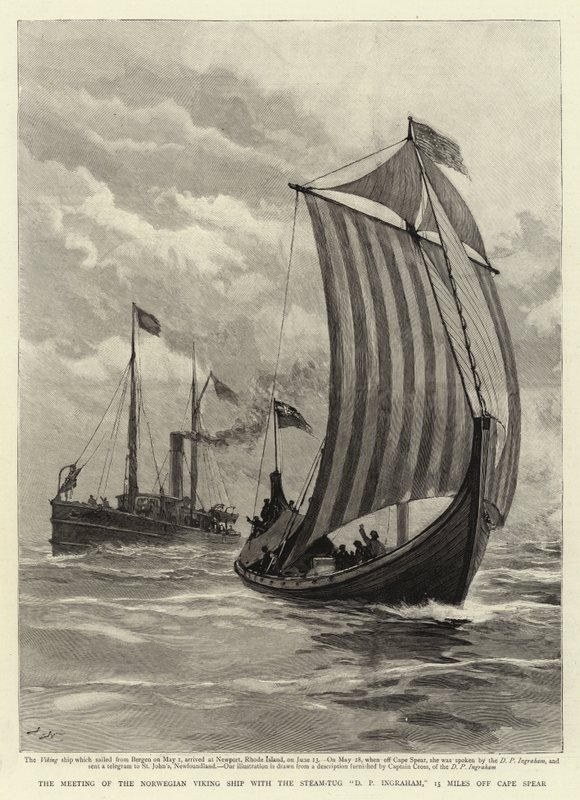 El encuentro del barco vikingo noruego con el remolcador de vapor D P Ingraham, a 15 millas de Cabo Spear de Joseph Nash