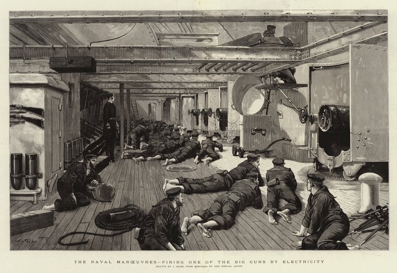 Las maniobras navales, disparando uno de los grandes cañones por electricidad de Joseph Nash