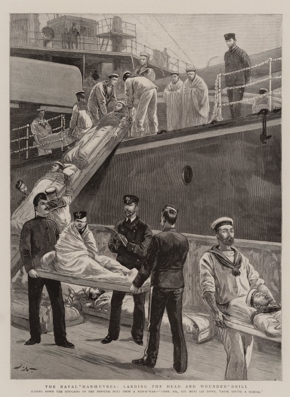Las maniobras navales, desembarco de muertos y heridos de Joseph Nash