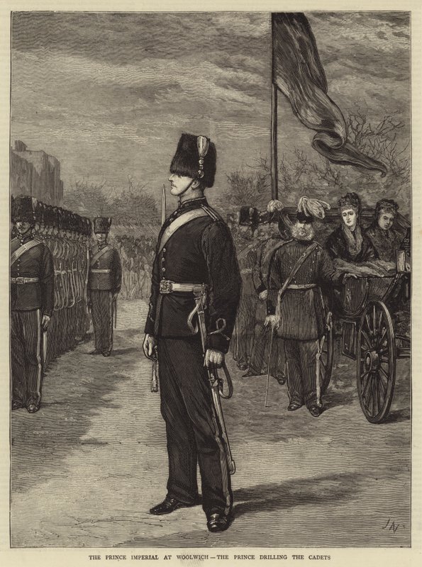 El Príncipe Imperial en Woolwich, el Príncipe entrenando a los Cadetes de Joseph Nash
