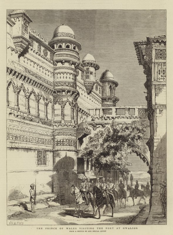 El Príncipe de Gales visitando el fuerte en Gwalior de Joseph Nash