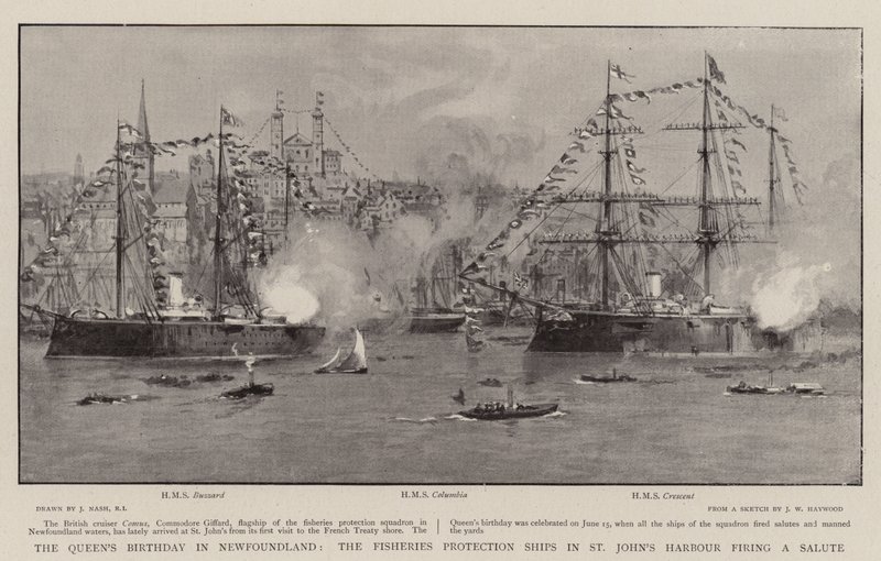 El Cumpleaños de la Reina en Terranova, los Barcos de Protección de Pesquerías en el Puerto de St John