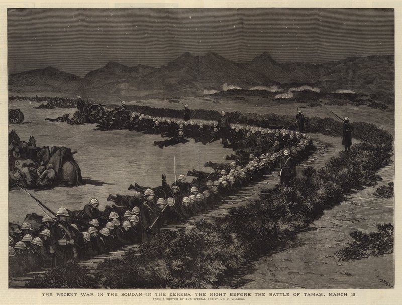 La reciente guerra en Sudán, en la Zereba la noche antes de la batalla de Tamasi, 13 de marzo de Joseph Nash