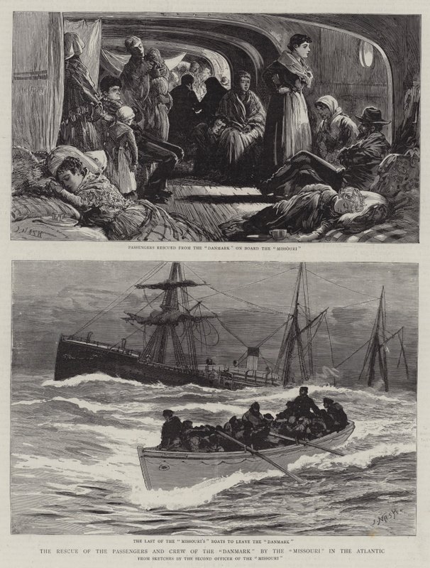 El rescate de los pasajeros y la tripulación del Danmark por el Missouri en el Atlántico de Joseph Nash