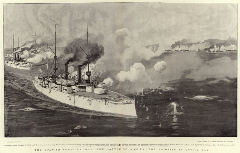 La guerra hispanoamericana, la batalla de Manila, la lucha en la bahía de Cavite de Joseph Nash