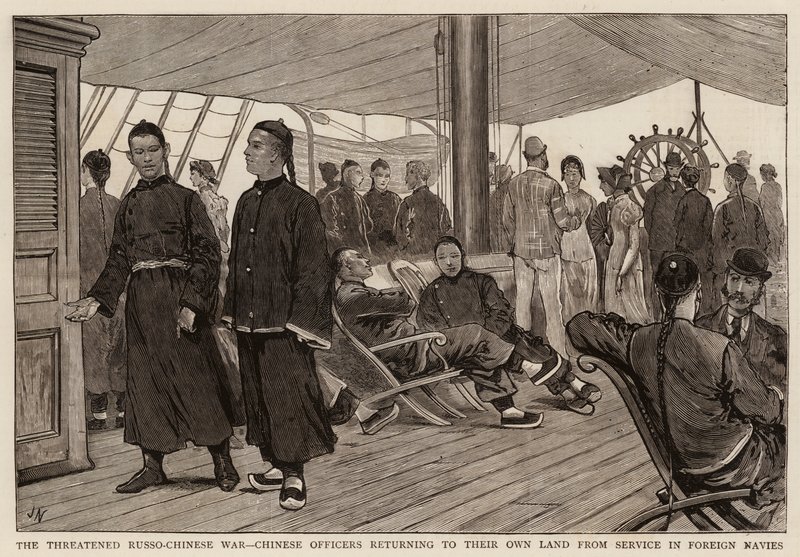 La amenazada guerra ruso-china, oficiales chinos regresando a su tierra desde el servicio en marinas extranjeras de Joseph Nash