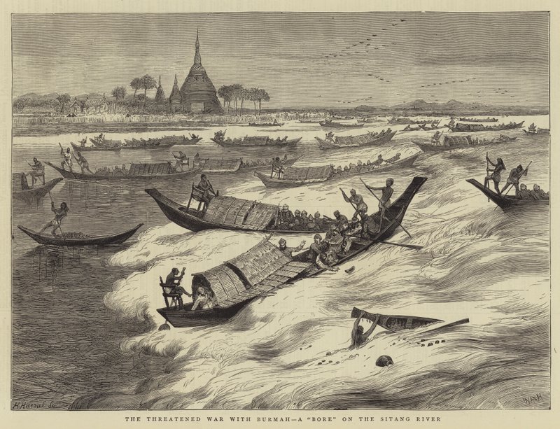 La guerra amenazada con Birmania, un aburrimiento en el río Sitang de Joseph Nash