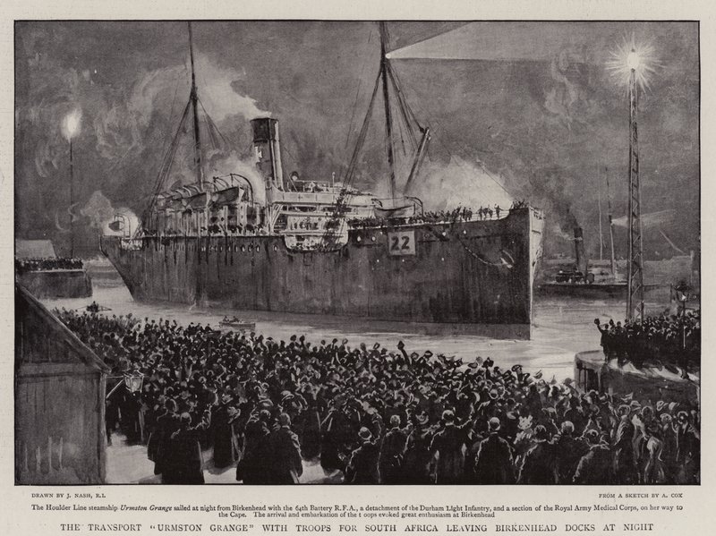 El Transporte Urmston Grange con Tropas para Sudáfrica saliendo de los Muelles de Birkenhead por la Noche de Joseph Nash