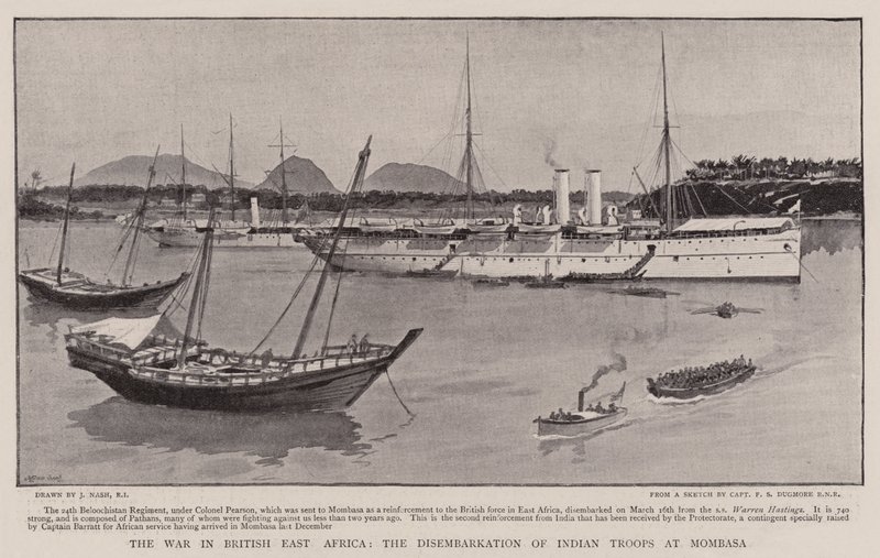 La Guerra en África Oriental Británica, el Desembarco de Tropas Indias en Mombasa de Joseph Nash