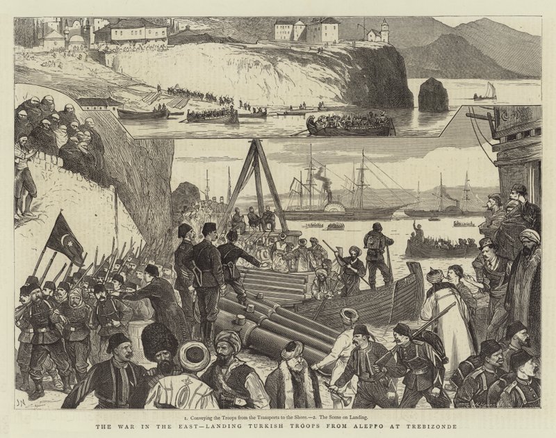 La Guerra en el Este, desembarco de tropas turcas de Alepo en Trebisonda de Joseph Nash