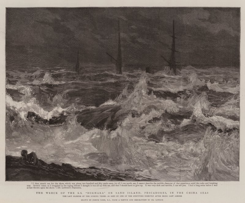 El naufragio del SS Bokhara en la Isla de Arena, Pescadores, en los mares de China de Joseph Nash