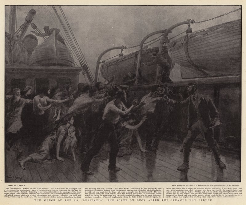El Naufragio del SS Lusitania, la Escena en la Cubierta después de que el Vapor se hubiera golpeado de Joseph Nash