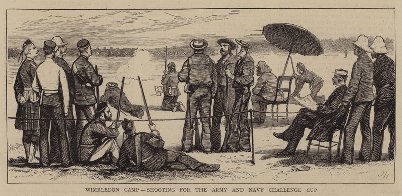 Campamento de Wimbledon, disparando por la Copa del Desafío del Ejército y la Marina de Joseph Nash