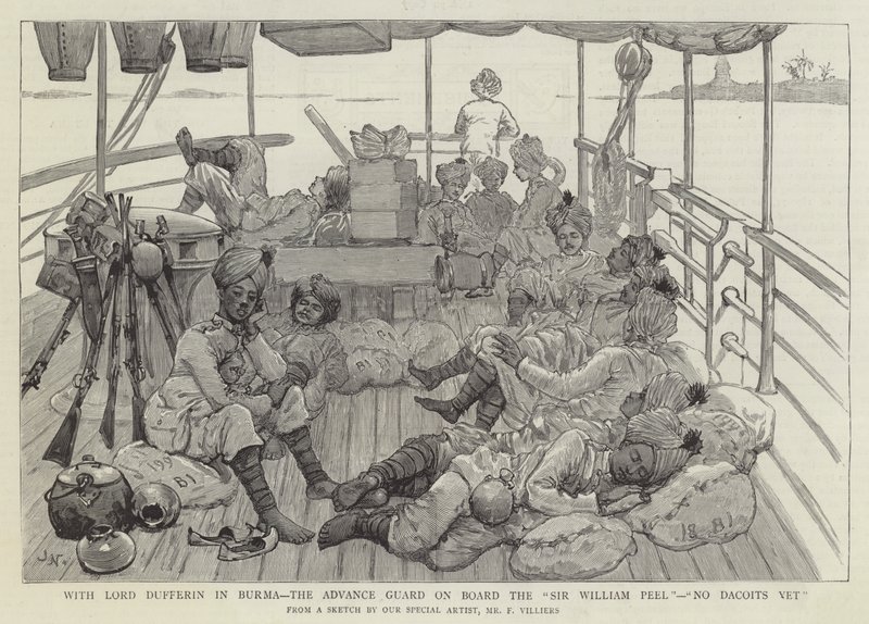Con Lord Dufferin en Birmania, la vanguardia a bordo del Sir William Peel, sin dacoits aún de Joseph Nash