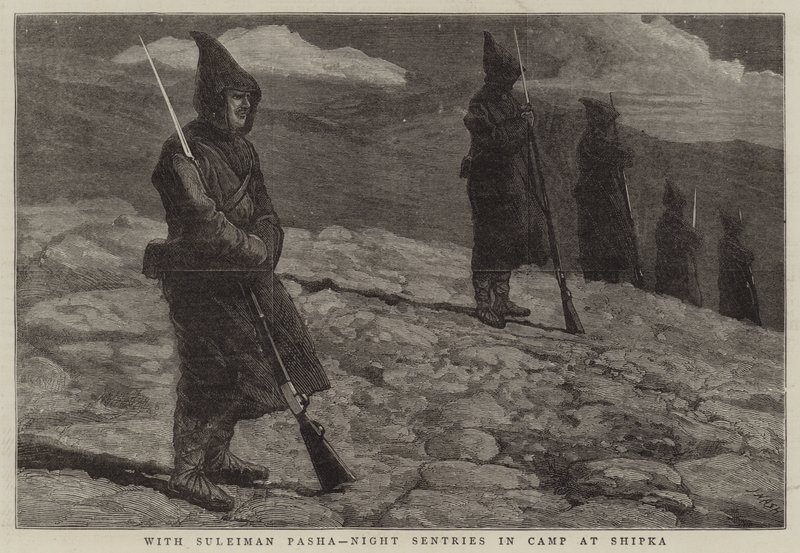 Con Suleiman Pasha, centinelas nocturnos en el campamento en Shipka de Joseph Nash