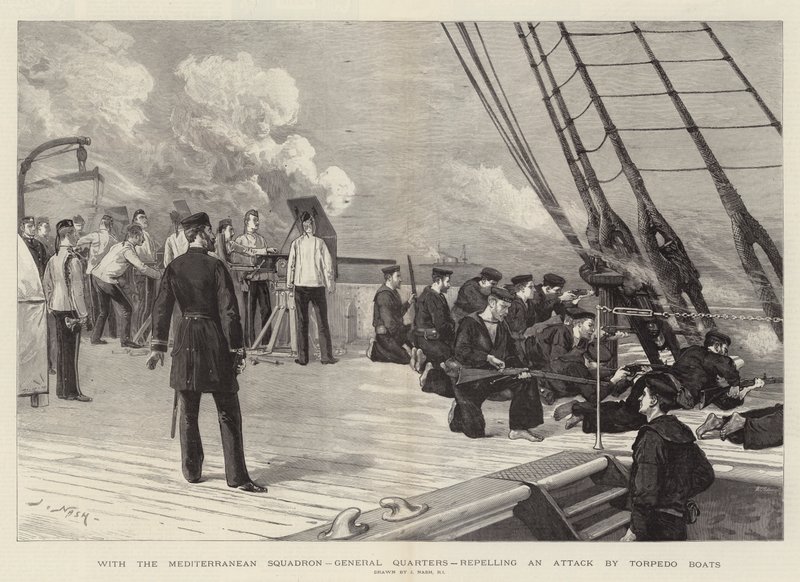 Con el Escuadrón del Mediterráneo, cuarteles generales, repeliendo un ataque de torpederos de Joseph Nash