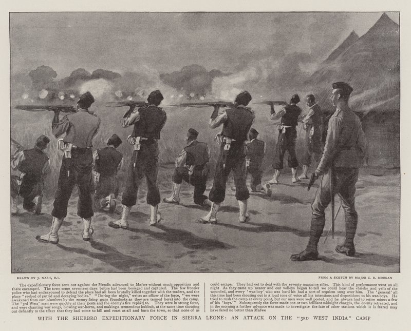 Con la Fuerza Expedicionaria de Sherbro en Sierra Leona, un ataque al campamento de la 3ª India Occidental de Joseph Nash