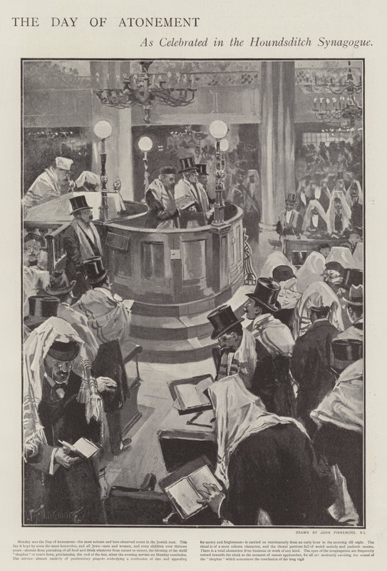 Celebrando el Día de la Expiación Judía en la Sinagoga de Houndsditch, Londres de Joseph (after) Finnemore