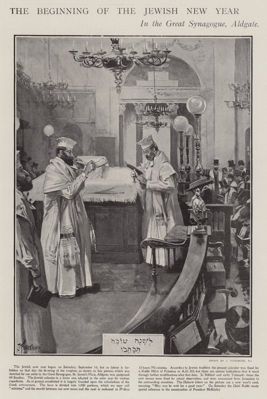Celebrando el inicio del Año Nuevo Judío en la Gran Sinagoga, Aldgate, Londres de Joseph (after) Finnemore