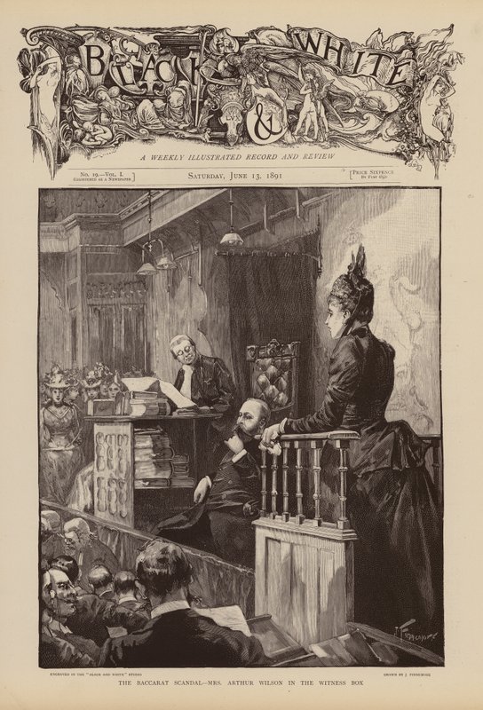 La Sra. Arthur Wilson declara durante el juicio del escándalo Baccarat (grabado) de Joseph (after) Finnemore