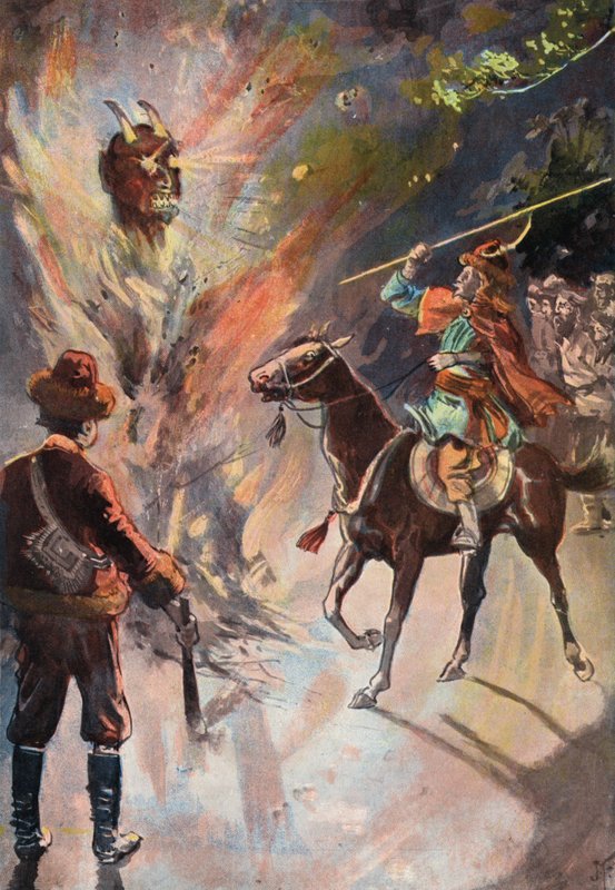 Robinson Crusoe: Destrucción del ídolo tártaro (litografia en color) de Joseph (after) Finnemore