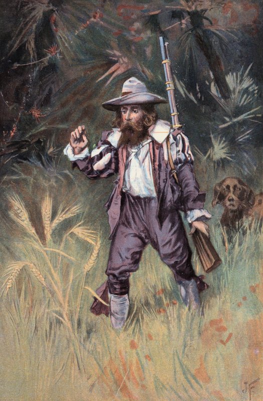 Robinson Crusoe: encuentro que crece la cebada (litografia en color) de Joseph (after) Finnemore