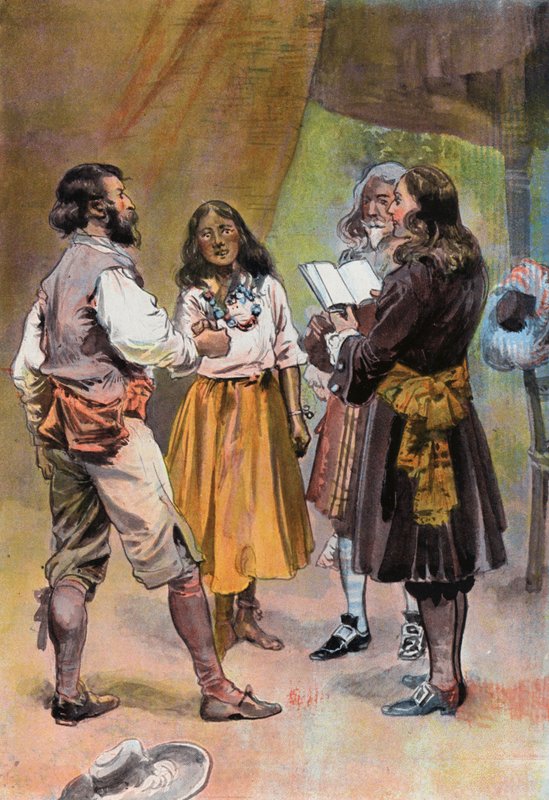 Robinson Crusoe: Matrimonio de Will Atkins (litografia en color) de Joseph (after) Finnemore