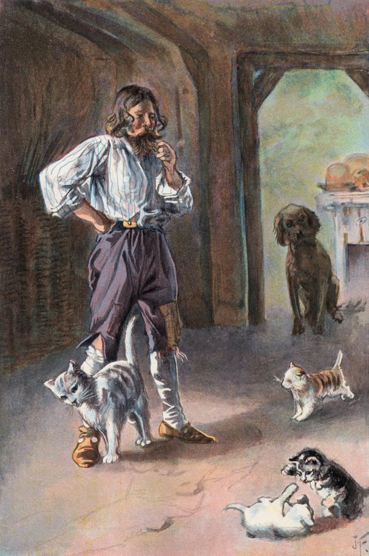 Robinson Crusoe: Mi gato trajo a casa tres gatitos (litografia en color) de Joseph (after) Finnemore