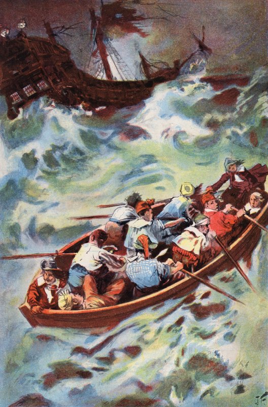 Robinson Crusoe: Dejamos el naufragio (litografia en color) de Joseph (after) Finnemore