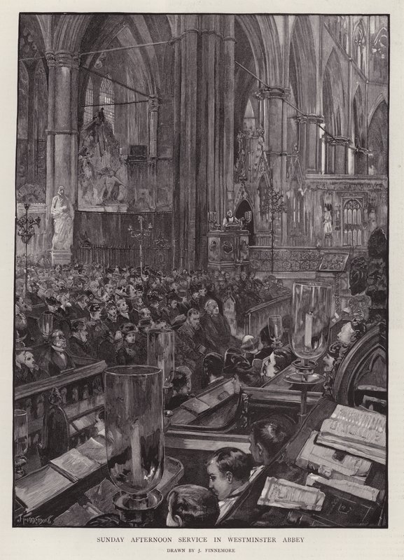 Servicio de tarde del domingo en la Abadía de Westminster, Londres de Joseph (after) Finnemore
