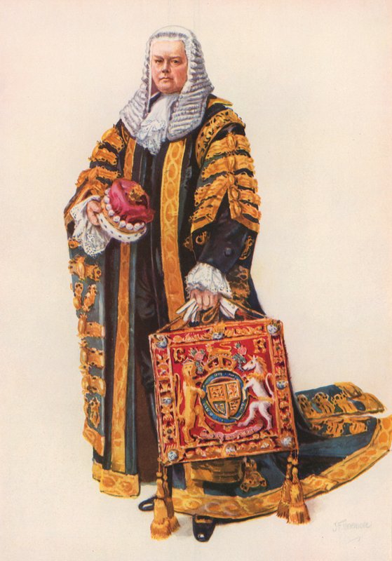 El Lord Canciller en sus ropas de coronación (litografía a color) de Joseph (after) Finnemore