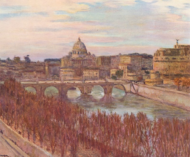 Roma: Vista de Roma desde el Palacio Primoli (litografía en color) de Joseph Felix Bouchor