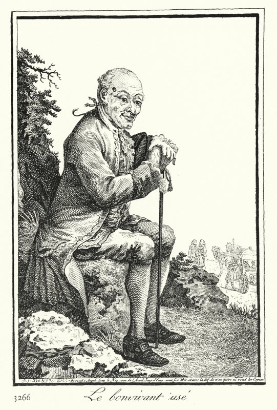 El bon vivant agotado (grabado) de Joseph Franz von (after) Goez