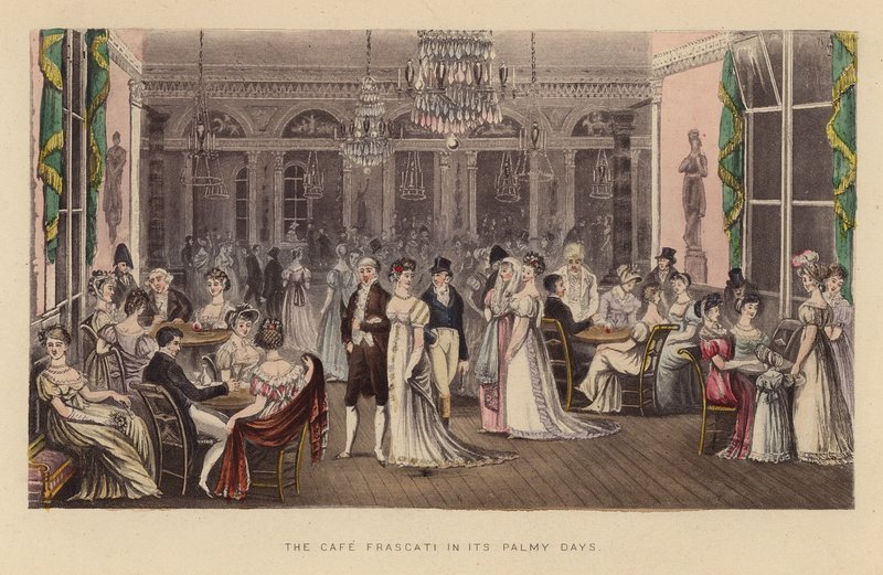 El Café Frascati en sus días de gloria (grabado coloreado) de Joseph Grego