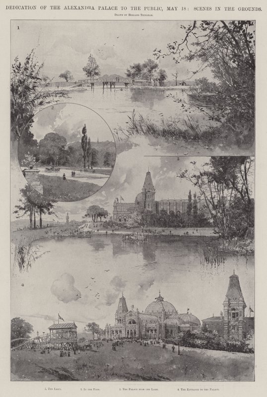 Dedicación del Alexandra Palace al público, 18 de mayo, escenas en los jardines de Joseph Holland Tringham
