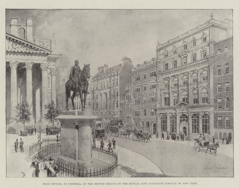 Oficinas Centrales, en Cornhill, de la Sucursal Británica de la Compañía de Seguros de Vida Mutua de Nueva York de Joseph Holland Tringham