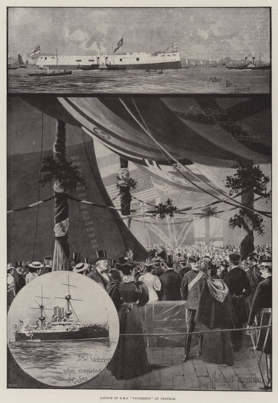Lanzamiento del HMS Victorious en Chatham de Joseph Holland Tringham