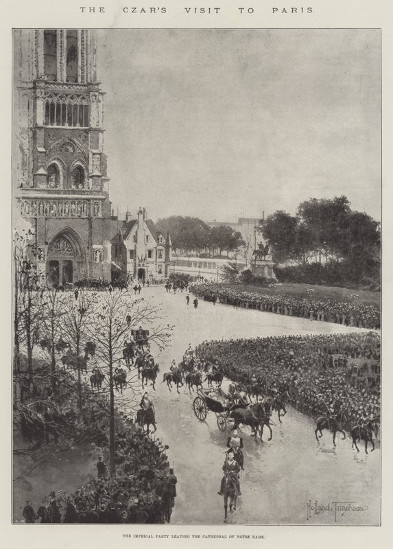 La visita del zar a París, la comitiva imperial saliendo de la Catedral de Notre Dame de Joseph Holland Tringham