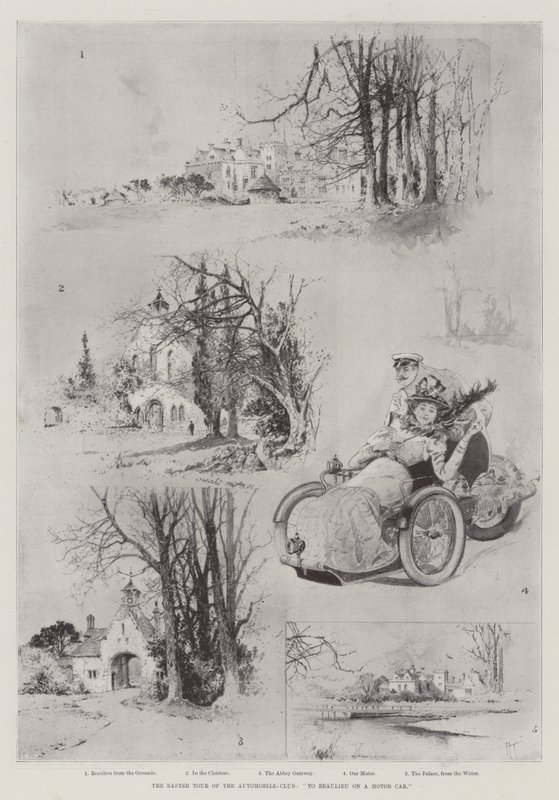 El tour de Pascua del Club de Automóviles, a Beaulieu en un automóvil de Joseph Holland Tringham