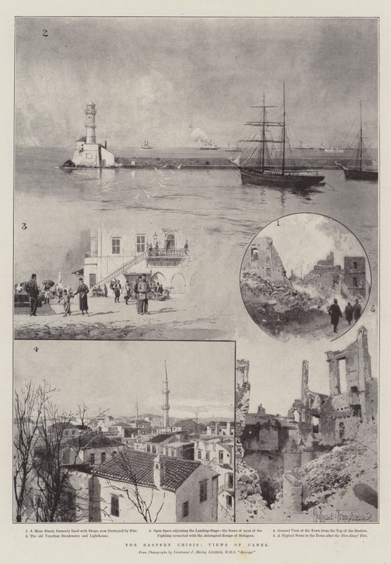 La crisis oriental, vistas de Canea de Joseph Holland Tringham
