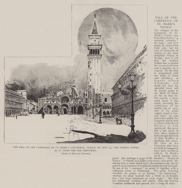 La Caída del Campanile de la Catedral de San Marcos, Venecia, el 14 de julio, la Famosa Torre como estuvo durante Diez Siglos de Joseph Holland Tringham