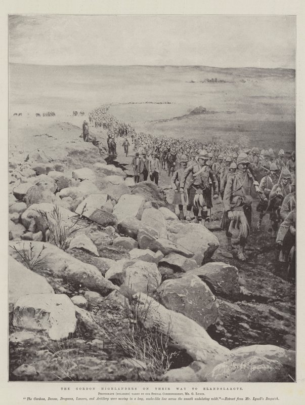 Los Gordon Highlanders en su camino a Elandslaagte de Joseph Holland Tringham