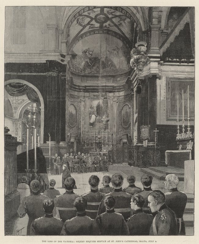 La pérdida del Victoria, solemne servicio de réquiem en la Catedral de San Juan, Malta, 4 de julio de Joseph Holland Tringham