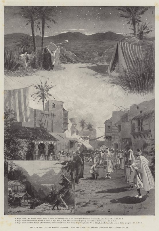 La nueva obra en el Teatro Adelphi, Chicos juntos, por Haddon Chambers y J Comyns Carr de Joseph Holland Tringham